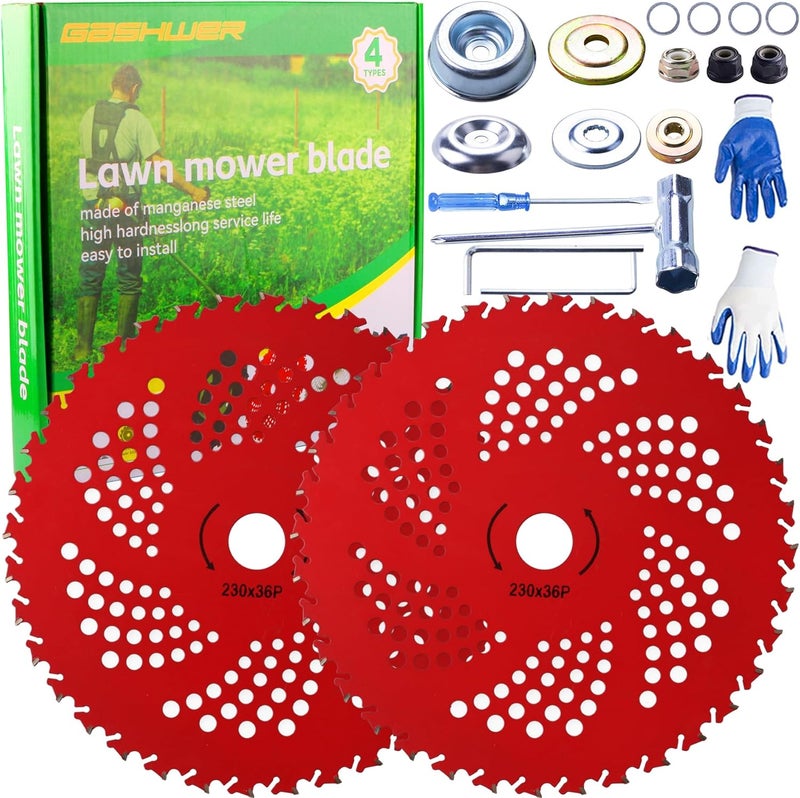 Azushwer 2 Pack 9" x36T Carbide Tipped Tip Brush Cutter Weed Eater Blades with Universal Adapter Kit for Brush Cutter, Trimmer, Weed Eater, Compatible with Husqvarna, Stihl, Fsx, and More - Image 1